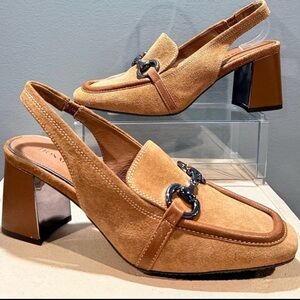 Donald Pliner Walla Women’s Suede Saddle Slingback Heels Loafer Shoes Sz 7.5 NWT